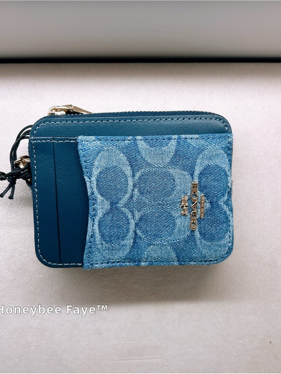 Coach Handbags - Coach Teal Blue Signature Denim Zip Card Case